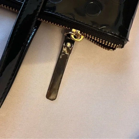 Kate Spade Black Patent Leather Polkadot Tote Bag Bow Detail - Picture 6 of 13